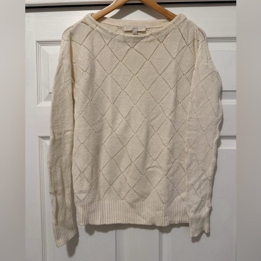 LOFT Women's Cream Diamond Pattern Sweater